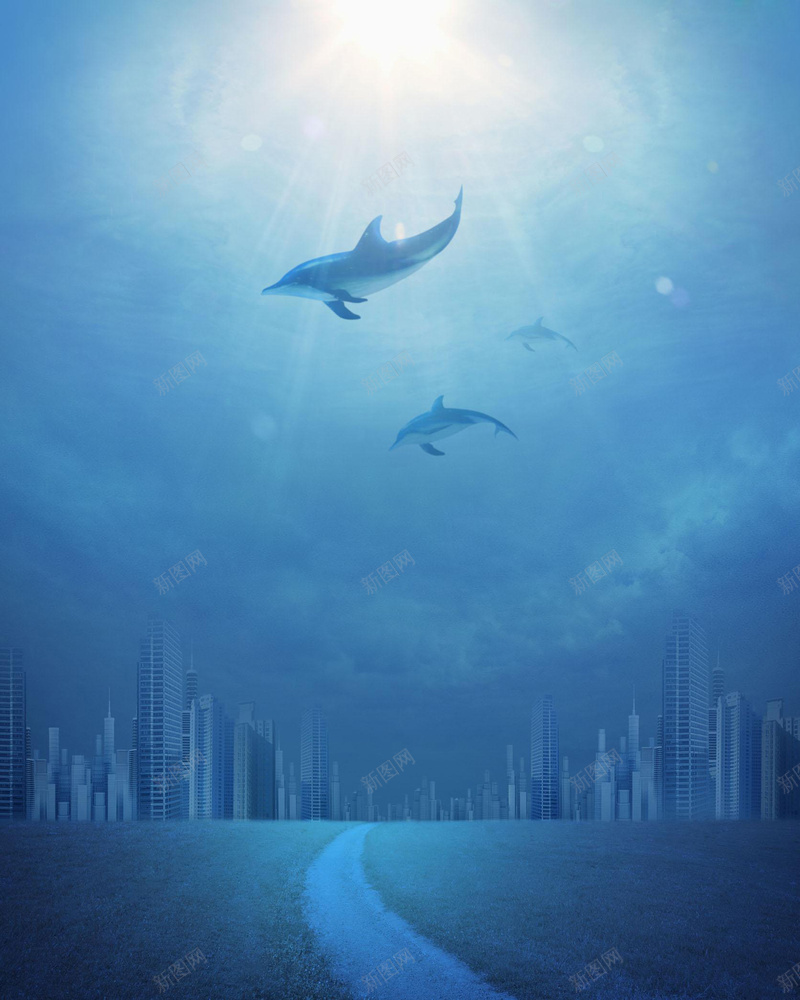 蓝色梦幻海底城市背景jpg设计背景_新图网 https://ixintu.com iqngx 梦幻 海底城市 海洋 海豚 蓝色 蓝色梦幻 设计背景