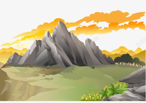 夕阳下的山峰png免抠素材_新图网 https://ixintu.com 旅游 高清