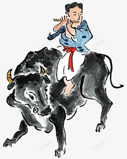 牧牛图png免抠素材_新图网 https://ixintu.com 牛 牧童 笛子