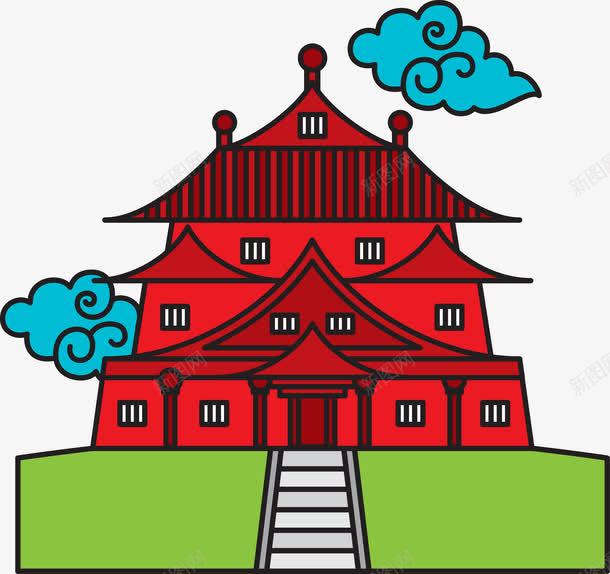 中国式卡通建筑城楼png免抠素材_新图网 https://ixintu.com 中国 卡通 城楼 建筑 祥云