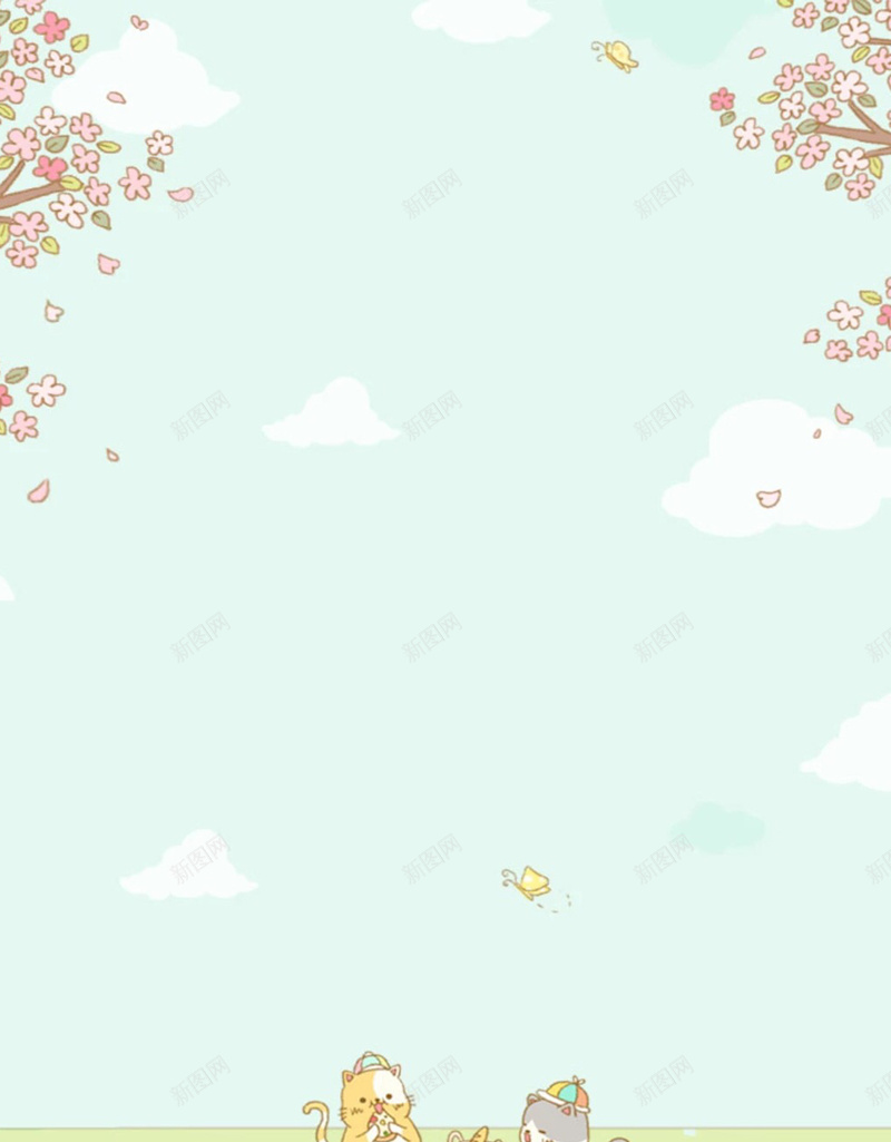 小清新手绘可爱小动物卡通背景jpg设计背景_新图网 https://ixintu.com 卡通背景 小动物 小清新 可爱 手绘 蓝色背景 露营 野外 聚餐 花卉 白云
