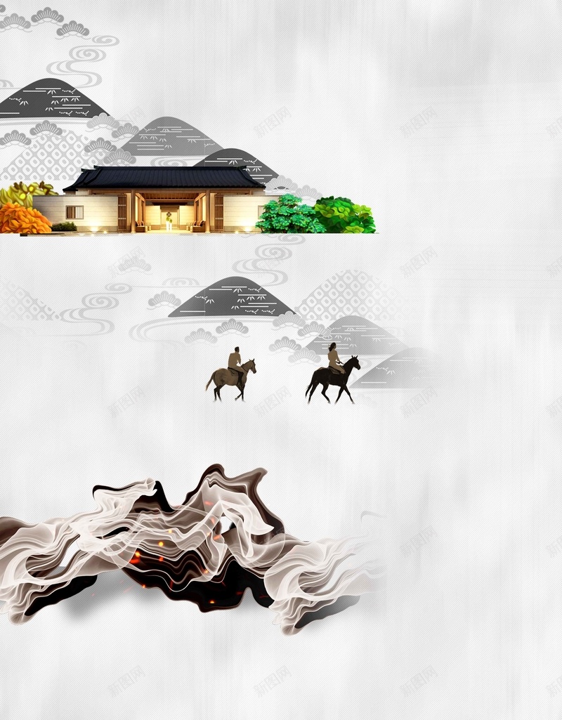 中式地产宣传推广活动jpg设计背景_新图网 https://ixintu.com 盛大开盘 楼书 房地产围墙 新中式地产 房地产中国风 楼盘提案 高端地产 传统元素 山水画 商业地产