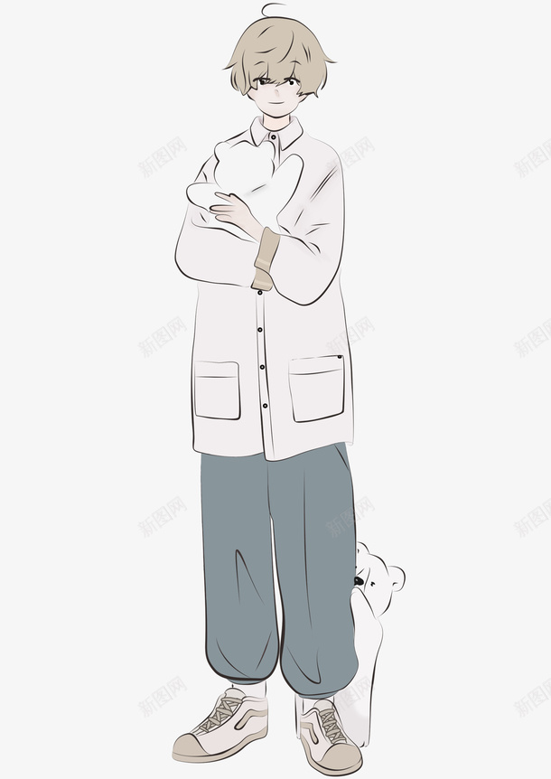 抱小熊的男生png免抠素材_新图网 https://ixintu.com 动物 可爱 情侣 男生