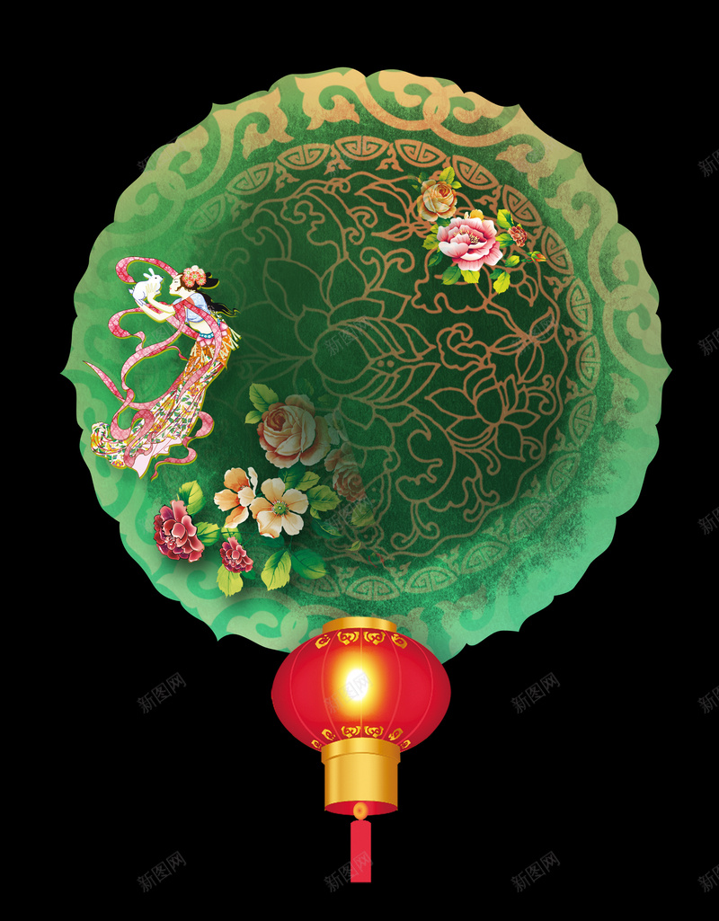 翡翠嫦娥奔月花背景jpg设计背景_新图网 https://ixintu.com 奔月 嫦娥 灯笼 翡翠 背景 中秋 绿色 花朵 情人节