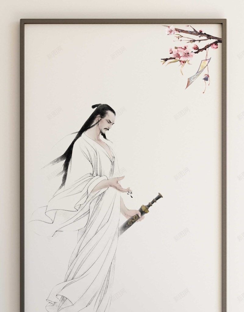 简约中式人物居家装饰画psdpsd设计背景_新图网 https://ixintu.com 简约 中式 居家海报 装饰画 桃花 古人 屈原 复古 画框