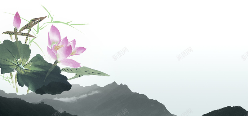 中国风水墨画背景psd设计背景_新图网 https://ixintu.com 中国风 水墨 荷花 海报banner