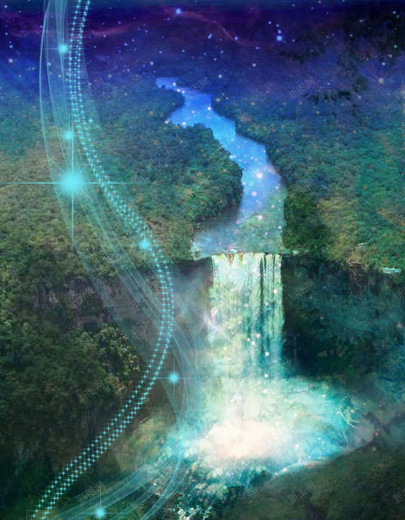 蓝色梦幻星空瀑布背景psd设计背景_新图网 https://ixintu.com 彩色 星星 星空 梦幻 水流 瀑布 绿色 背景 蓝色
