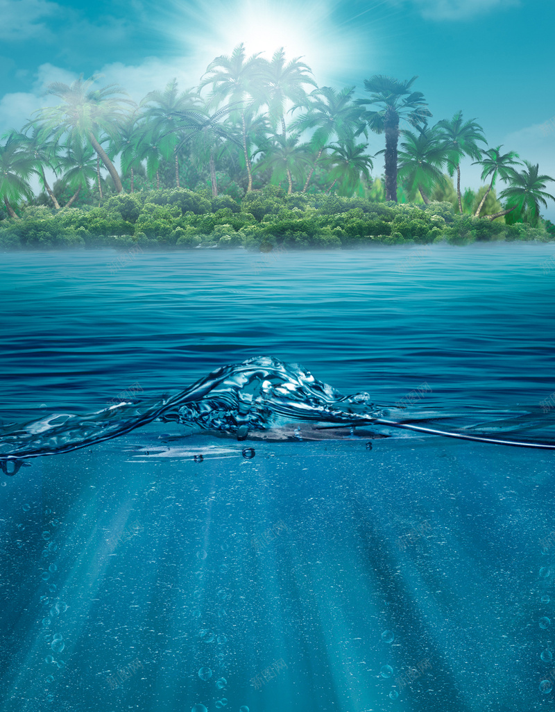 海洋上的岛屿H5背景jpg设计背景_新图网 https://ixintu.com 创意 小清新 文艺 椰树小岛 海水 清新 简约 蓝色 阳光