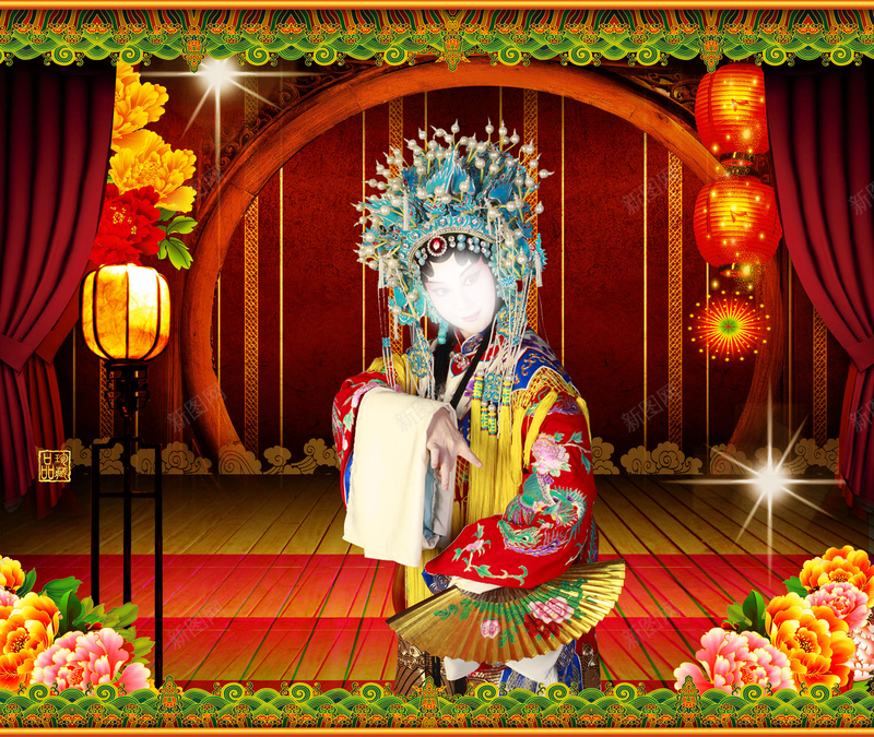 京剧舞台人物红色背景jpg设计背景_新图网 https://ixintu.com 中国风 京剧 京剧人物造型 人物 红色 背景 舞台