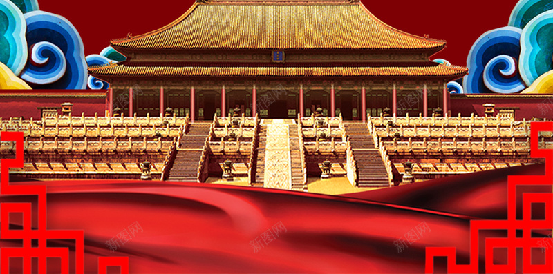 喜庆过年春节背景jpg设计背景_新图网 https://ixintu.com 新年 红色 底纹 金鸡 小年 H5背景 鸡年背景中国建筑 中国风