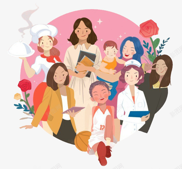 妇女节职业女性png免抠素材_新图网 https://ixintu.com 女孩 女性职业 妇女节 插画