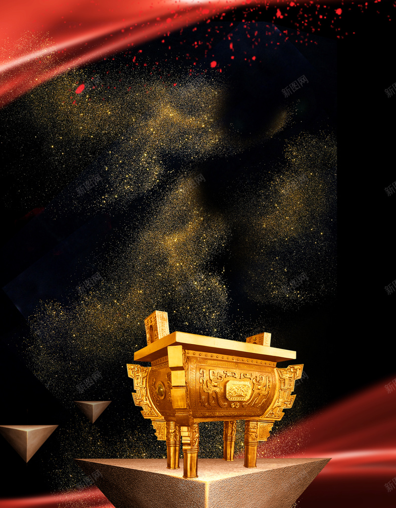黑金大气企业文化海报psd设计背景_新图网 https://ixintu.com 一言九鼎 企业文化 商务 大气 承诺 方鼎 红绸 诚信 诚信护航 黑金