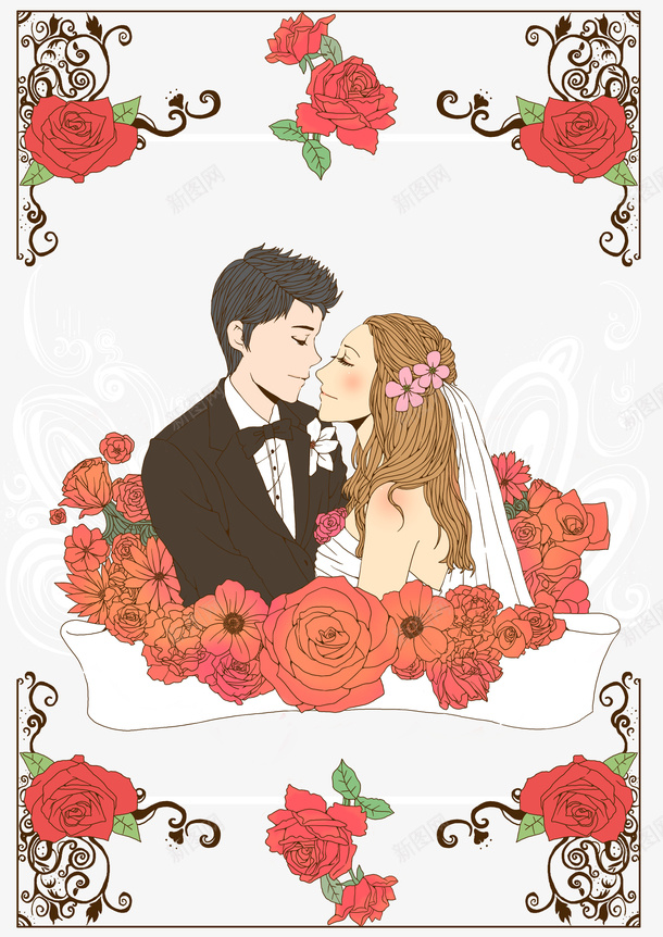 手绘新婚夫妻玫瑰花朵元素psd免抠素材_新图网 https://ixintu.com 夫妻 手绘 新婚 有情结婚 玫瑰 花朵元素
