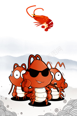 卡通可爱小龙虾美食广告背景