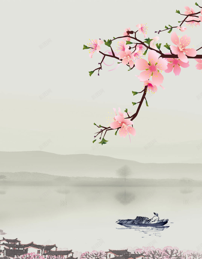 中国画水墨小镇PSD分层H5背景psd设计背景_新图网 https://ixintu.com 中国画 水墨小镇 水墨梅花 渔船 水墨psd PSD分层 H5背景 psd背景 中国风