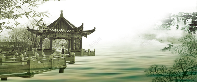 中国风水墨凉亭背景psd设计背景_新图网 https://ixintu.com 中国风 水墨 凉亭 海报banner