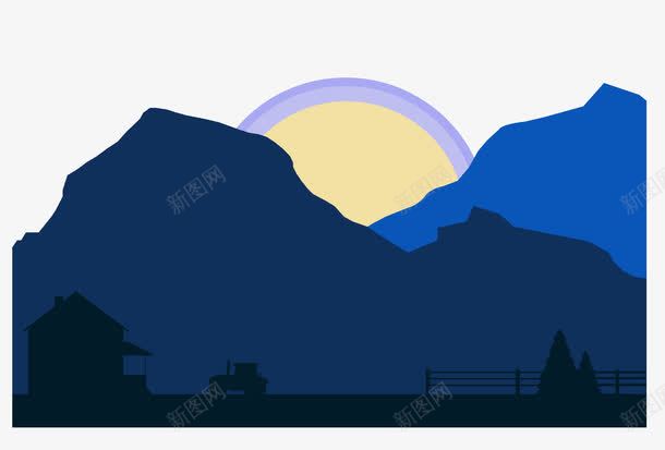 卡通日出png免抠素材_新图网 https://ixintu.com 丘陵素材 农村图片 山素材 日出素材