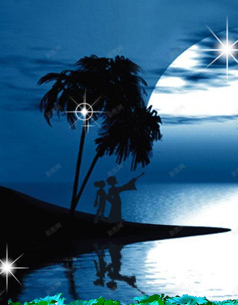 夜晚荷花月光树影背景psd设计背景_新图网 https://ixintu.com H5 h5 夜晚 树影 梦幻 浪漫 荷叶 荷花月亮