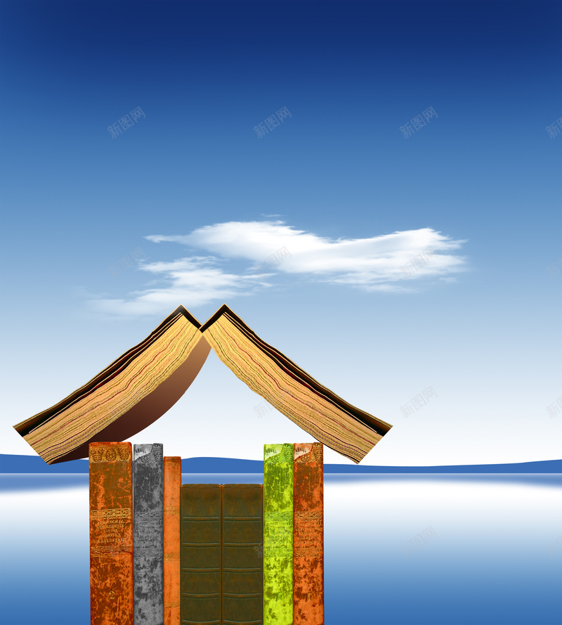 书屋印刷背景psd设计背景_新图网 https://ixintu.com 云朵 天空 蓝色 书屋印刷背景