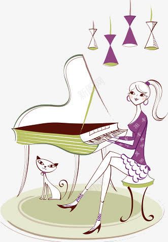 弹琴人物手绘韵味png免抠素材_新图网 https://ixintu.com 人物 弹琴 韵味