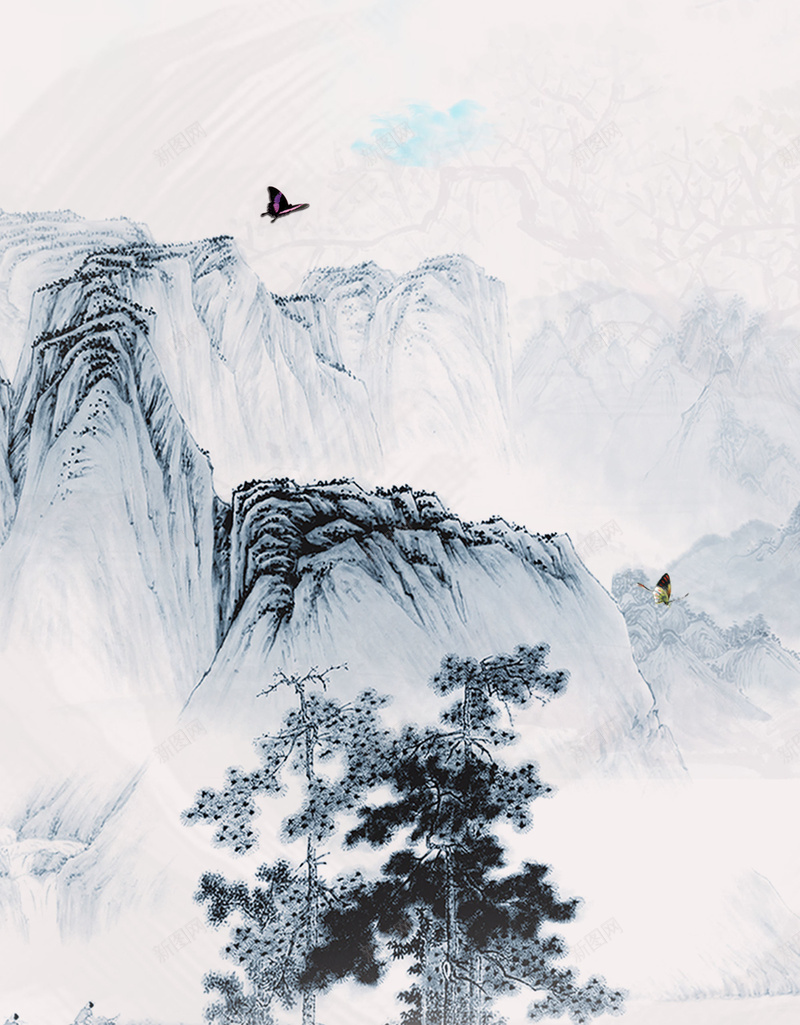 清明节水墨画海报广告背景psd设计背景_新图网 https://ixintu.com 云雾 古风 梅花 水墨 淘宝海报 淘宝清明促销 清明 清明促销 清明节海报 风景