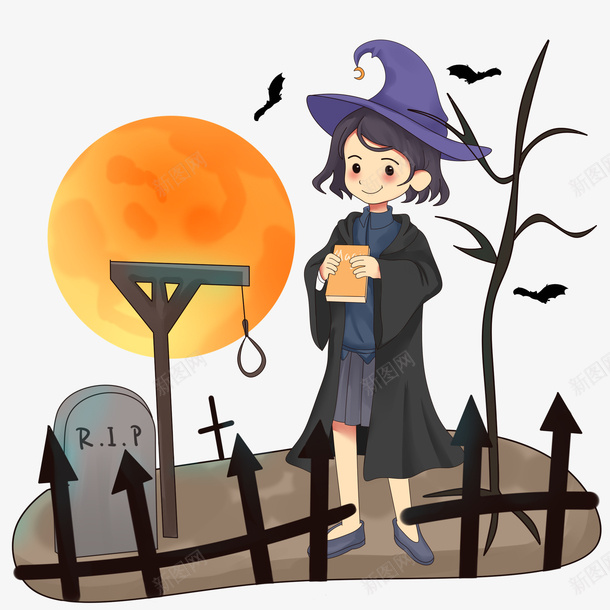 手绘万圣节女巫人物插画psd免抠素材_新图网 https://ixintu.com 万圣节 人物插画素材 女巫 手绘