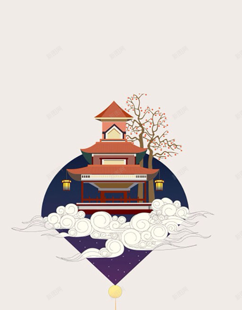 祥云山的凉亭H5素材背景jpg设计背景_新图网 https://ixintu.com 凉亭 创意 中国风 灯笼 蓝色背景 H5素材 H5背景 祥云