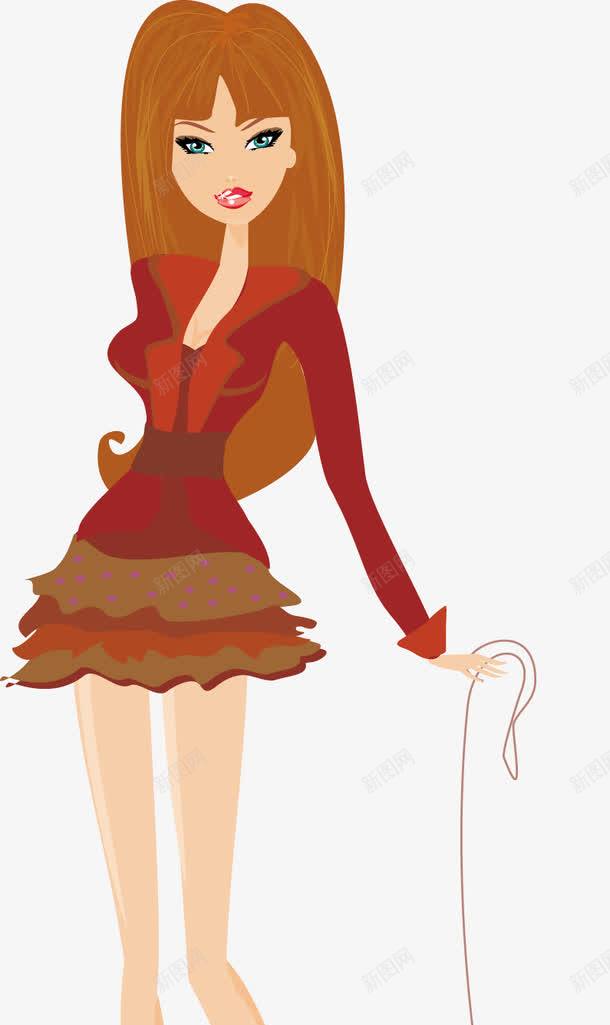 遛狗的时尚女郎png免抠素材_新图网 https://ixintu.com 卡通女性 卡通狗 狗