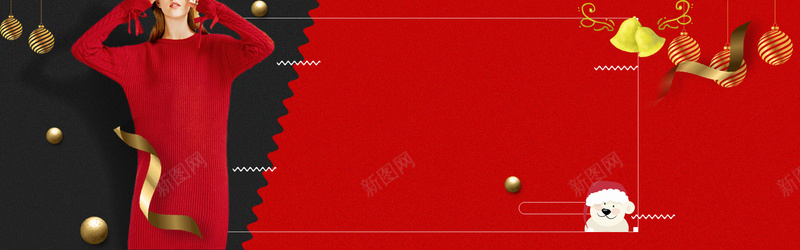 天猫冬季女装圣诞促销红色bannerpsd设计背景_新图网 https://ixintu.com banner 促销 冬季 圣诞 天猫 女装 彩带 球球 红色 铃铛