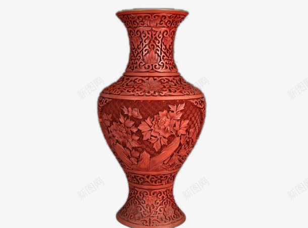 红色雕花花瓶png免抠素材_新图网 https://ixintu.com 中国 喜庆 工艺品 红色 花瓶