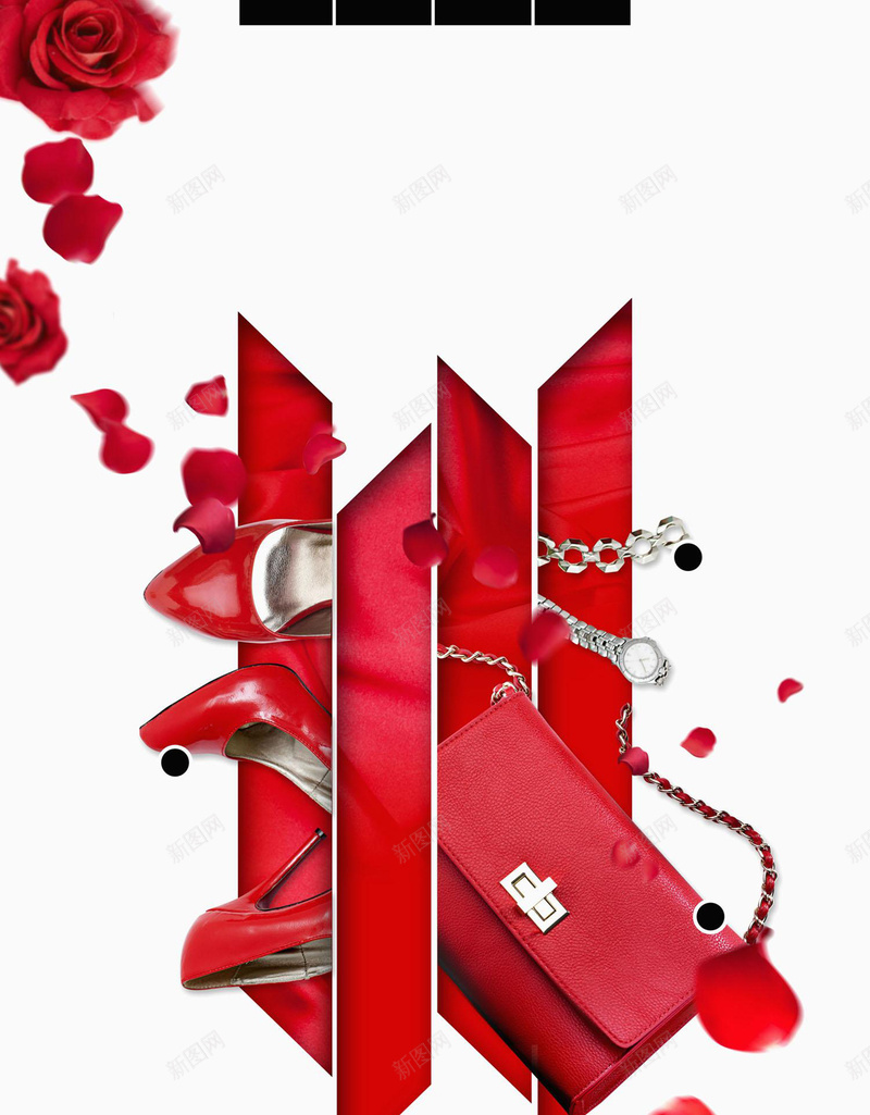 女性背景广告背景jpg设计背景_新图网 https://ixintu.com 包包 女性背景 广告背景 玫瑰花 简约 红色背景 花卉 鞋子