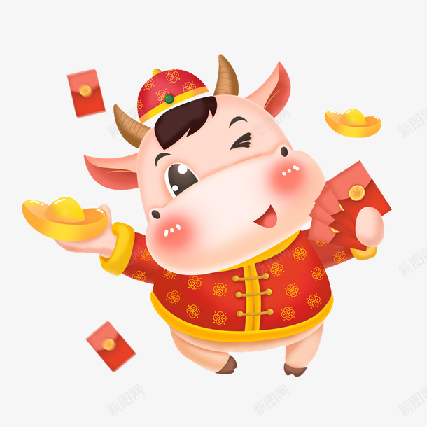 发红包元宝的财气牛psd免抠素材_新图网 https://ixintu.com 12生肖牛 喜庆 手绘 牛 生肖牛 节日牛