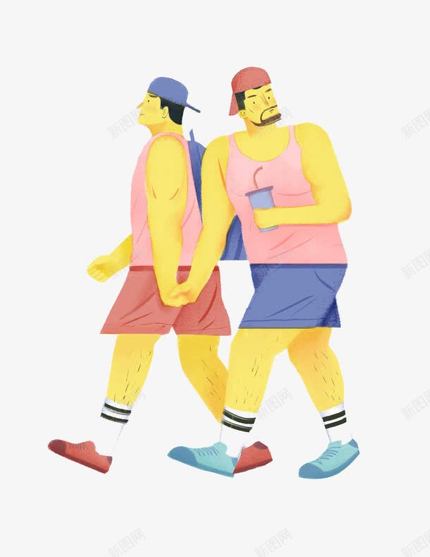 手绘卡通男男牵手psd免抠素材_新图网 https://ixintu.com 创意设计 卡通设计 扁平创意图