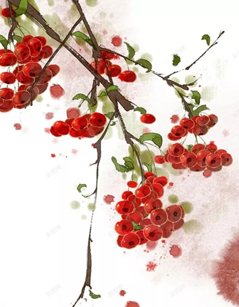 插画手绘海报背景psd设计背景_新图网 https://ixintu.com 古画 复古 手绘 插画 文艺 树叶 树干 树枝 梅花 樱花