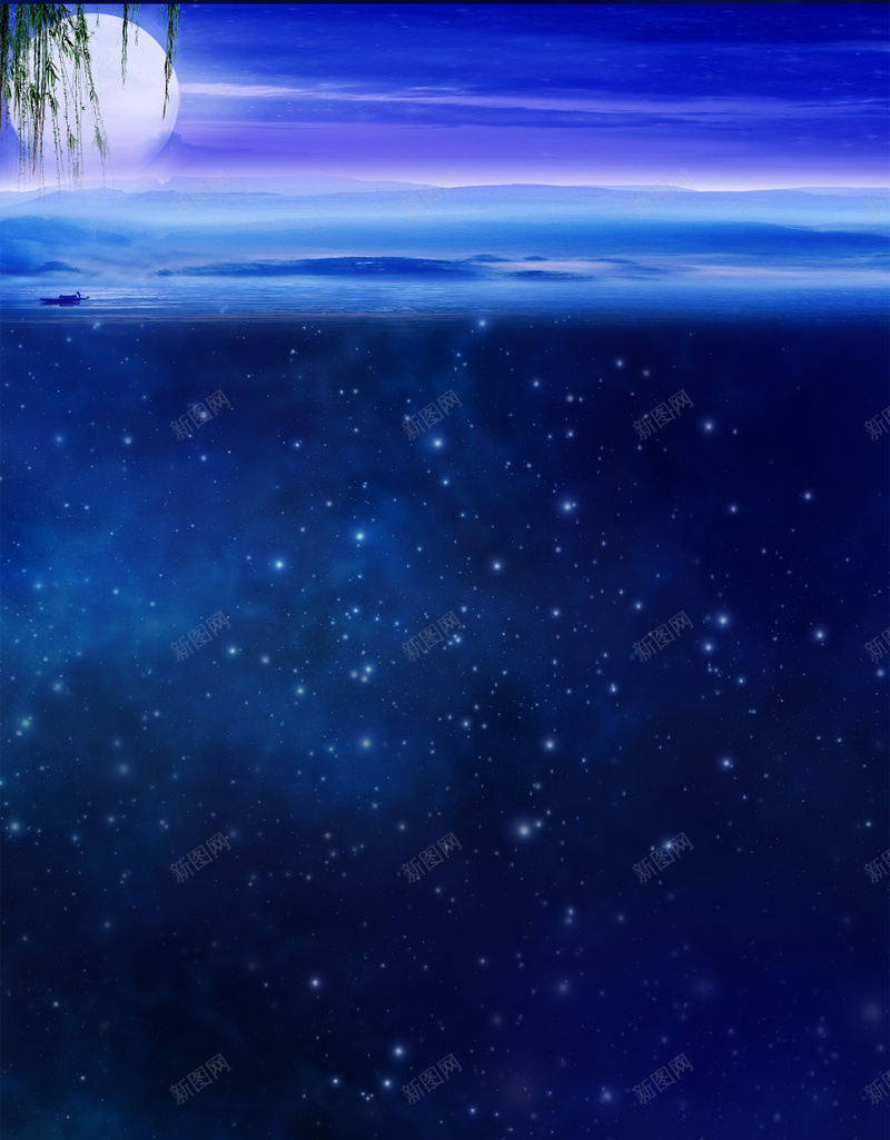 蓝色梦幻星空背景jpg设计背景_新图网 https://ixintu.com 广告背景 星空 月亮 梦幻 海报背景 蓝色