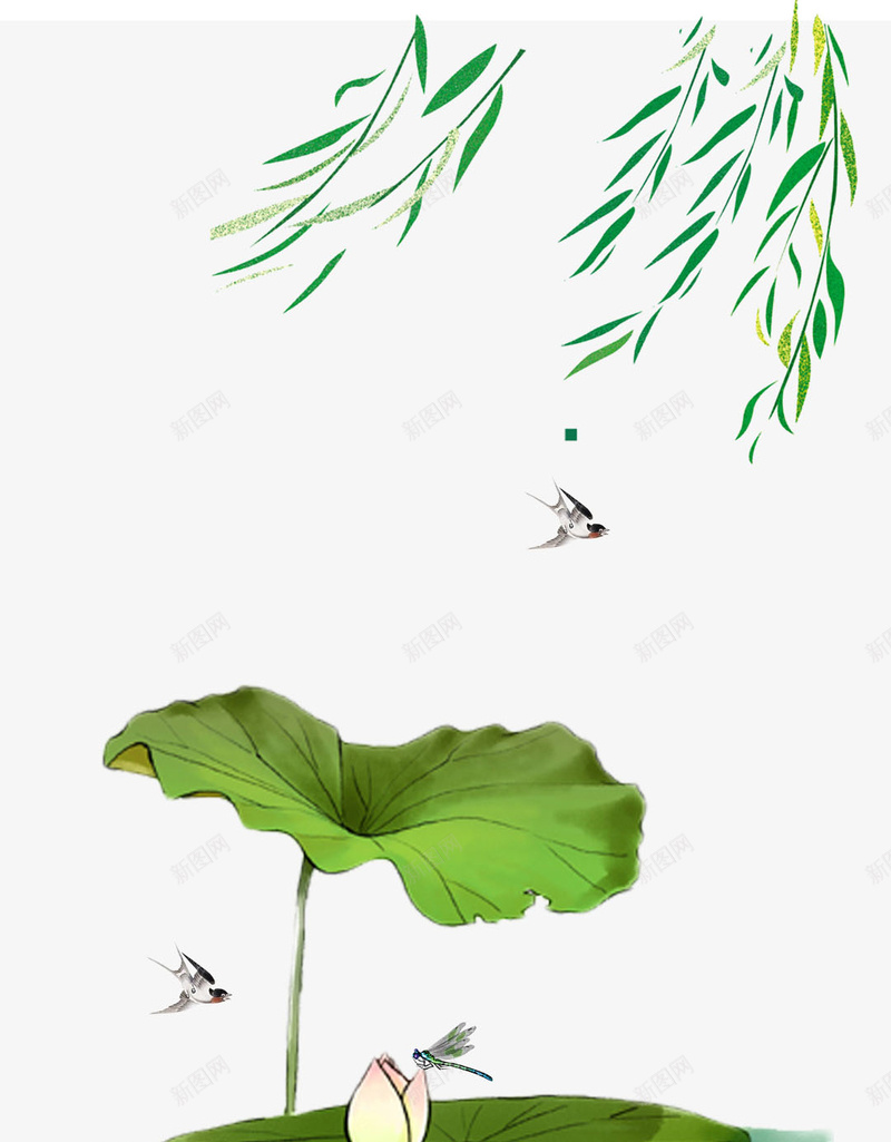 手绘荷花H5背景psd设计背景_新图网 https://ixintu.com 手绘 柳树 绿色 荷叶 荷花 夏日 风情 荷花背景 文化