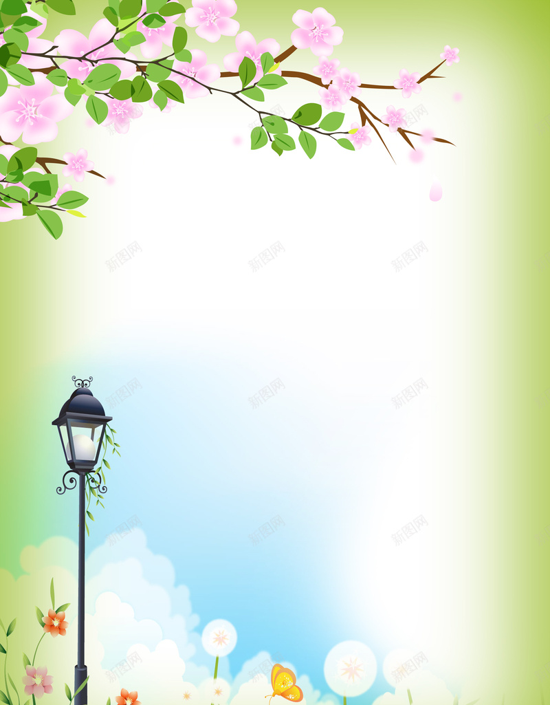 春天桃花清新背景psd设计背景_新图网 https://ixintu.com 促销 小清新 文艺 春天 桃花 简约 花草 路灯
