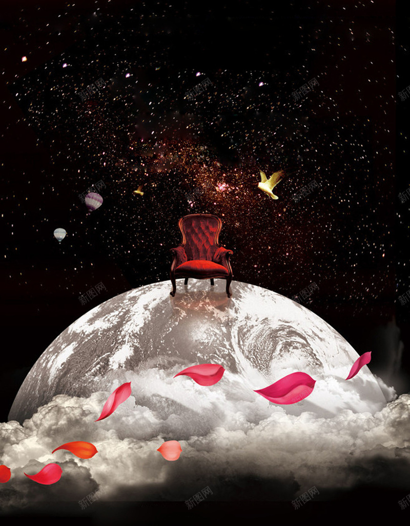 黑色月球花瓣海报背景psd设计背景_新图网 https://ixintu.com 大气 月球 花瓣 质感 黑色