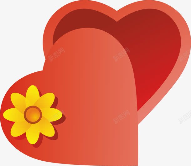 爱心上的一朵小花png免抠素材_新图网 https://ixintu.com 感情 爱心 红色 黄色