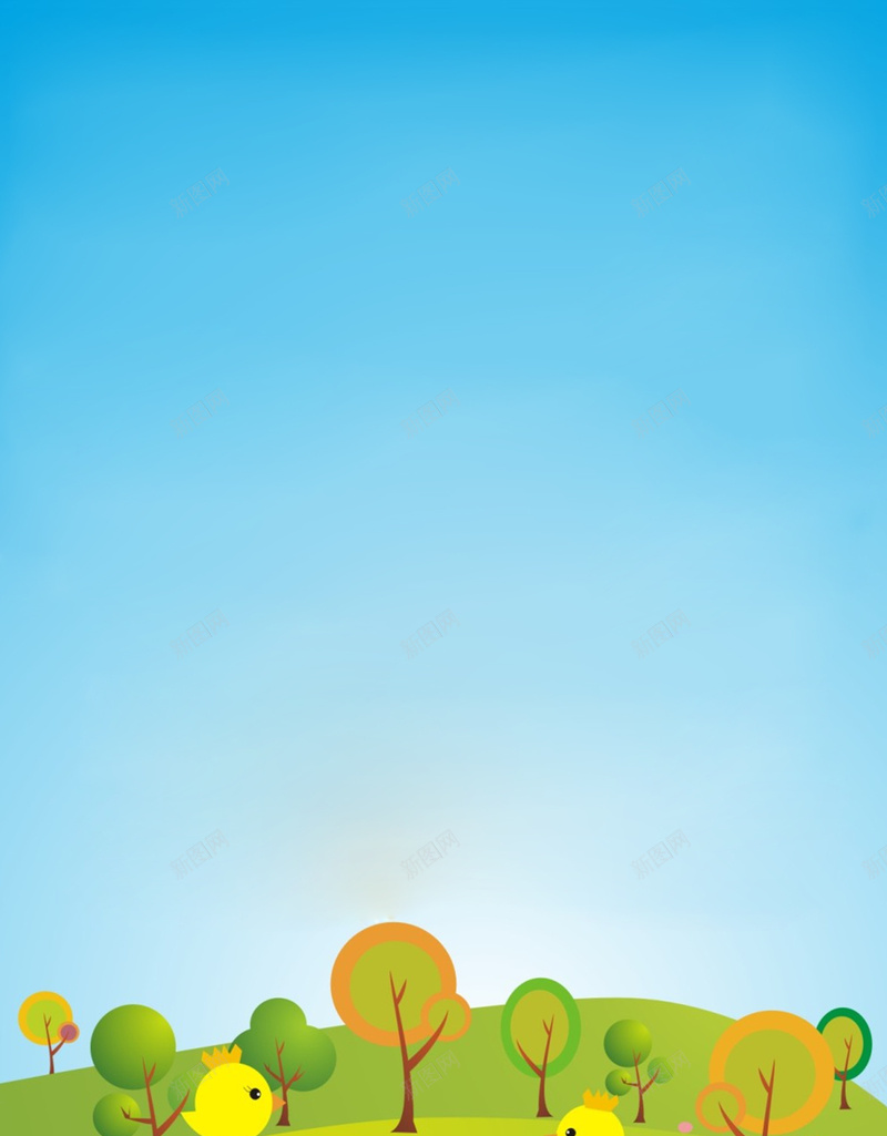 清新卡通小鸡插画平面广告jpg高清背景_新图网 https://ixintu.com 卡通背景 平面广告 清新背景 小鸡 插画 蓝天 幼儿园招生 手绘 绘画美术