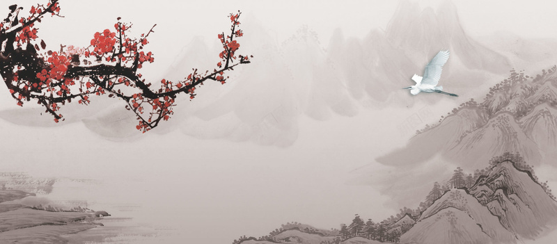 中国风背景图片psd设计背景_新图网 https://ixintu.com 中国风 水墨背景 淡雅水墨 红梅花 云雾缭绕 中国风背景 设计 广告设计 海报banner