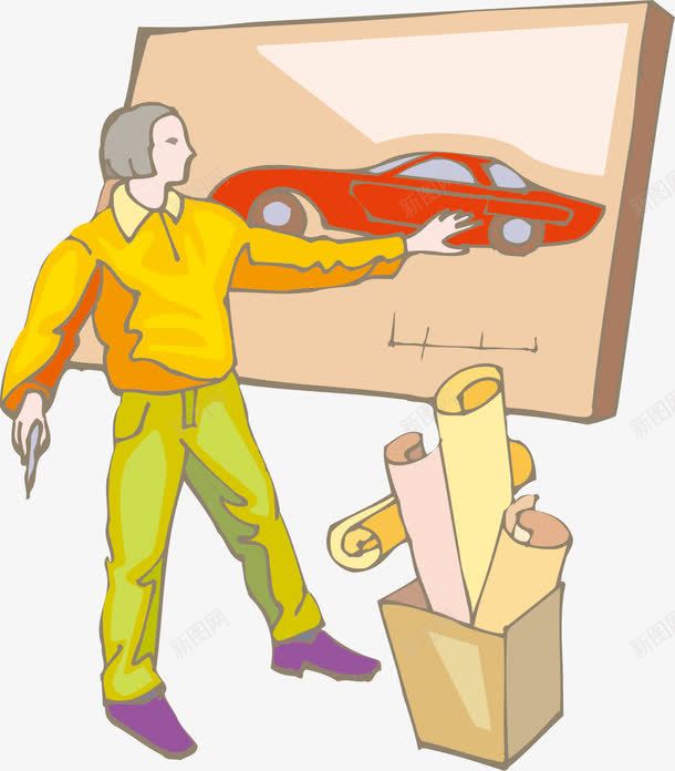 画家png免抠素材_新图网 https://ixintu.com 作品 手绘 汽车 绘画
