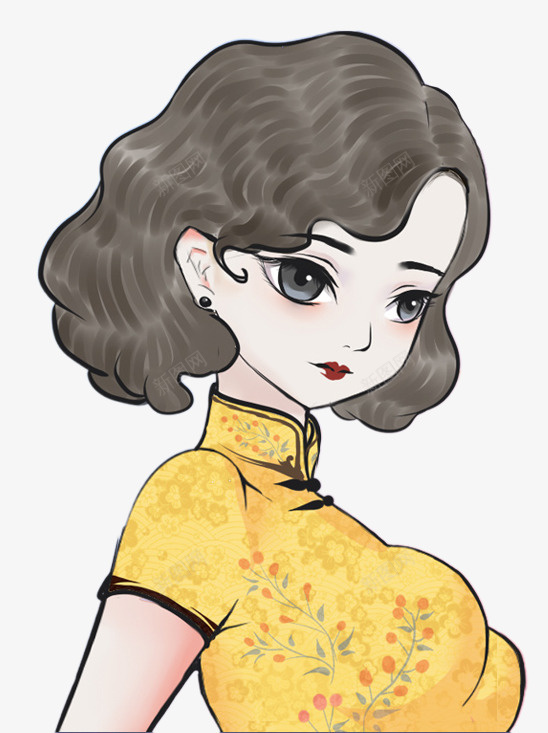 旗袍风女孩子png免抠素材_新图网 https://ixintu.com 俏皮 可爱 女孩 波普风格