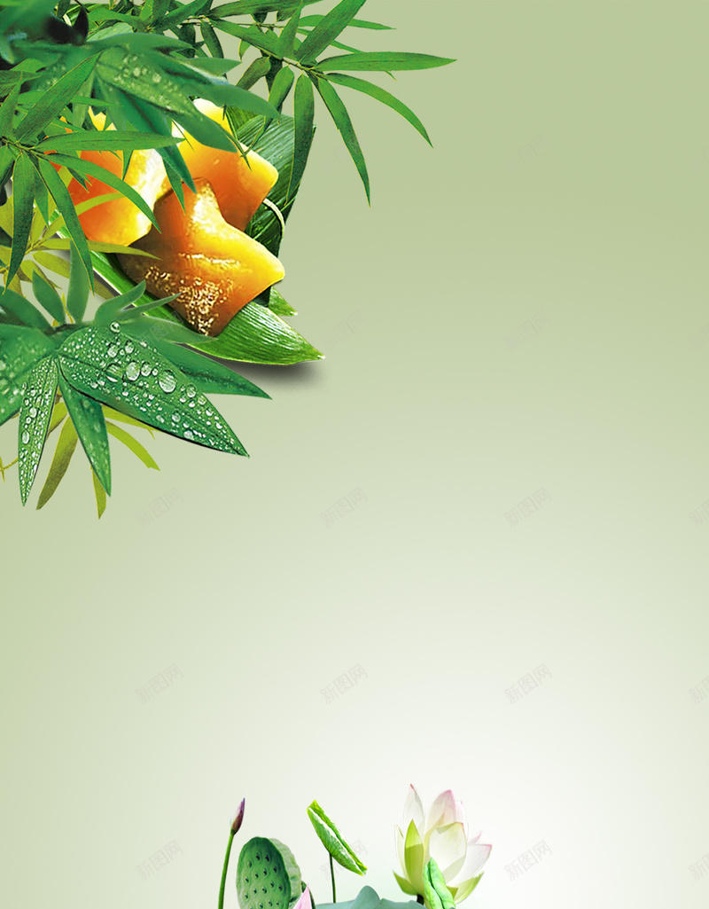 绿色渐变端午节中国风H5背景psd设计背景_新图网 https://ixintu.com 绿色背景 渐变背景 荷花 荷叶 背景素材 粽子 H5 中国风
