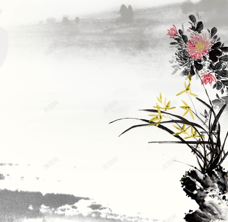 水墨兰花海报背景模板jpg设计背景_新图网 https://ixintu.com 水墨 兰花 海报背景模板 菊花 水墨背景 海报模板