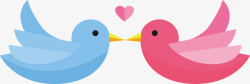 蓝粉色情人节爱情鸟矢量图素材