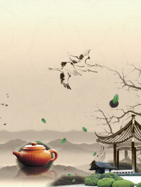 水墨淡雅春茶品茶茶人生海报背景素材背景