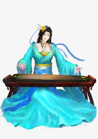 手绘抚琴人物png免抠素材_新图网 https://ixintu.com 人物