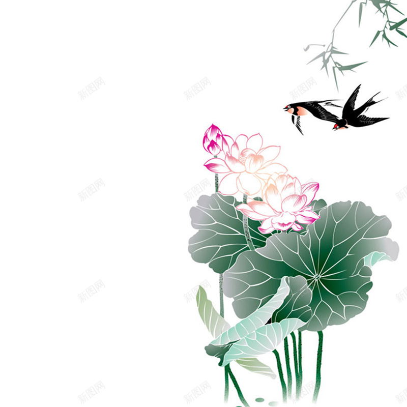 荷花燕子背景图jpg设计背景_新图网 https://ixintu.com 荷花 荷叶 燕子 中国风 柳叶 主图