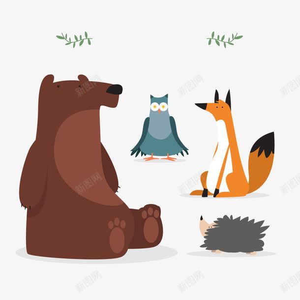 可爱坐姿动物png免抠素材_新图网 https://ixintu.com 刺猬 卡通动物 熊 狐狸 猫头鹰 背景装饰